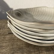 6 flat plates fish in beige ceramic Salins les bains