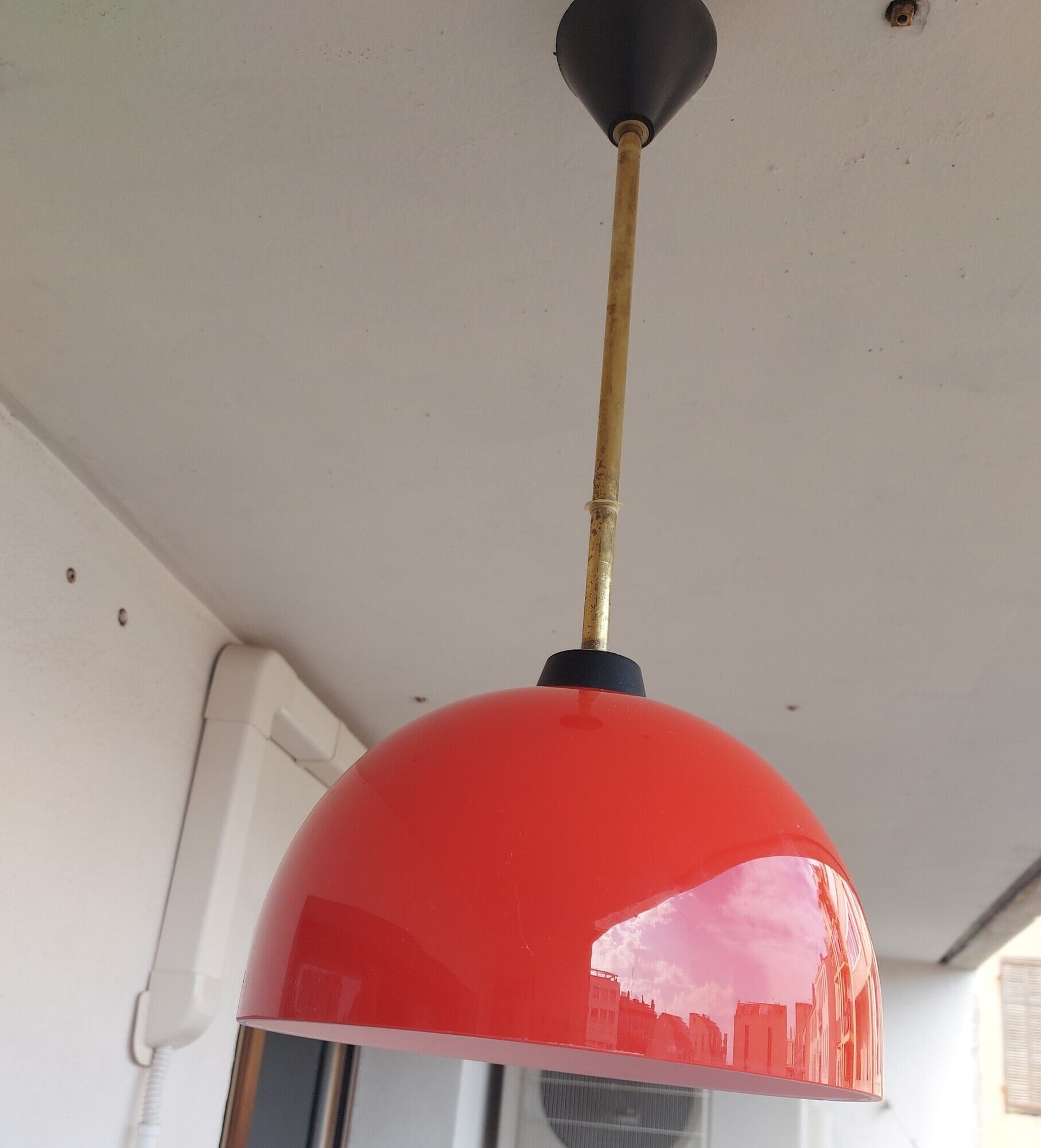 Vintage hanging lamp in red opaline of the 50/60