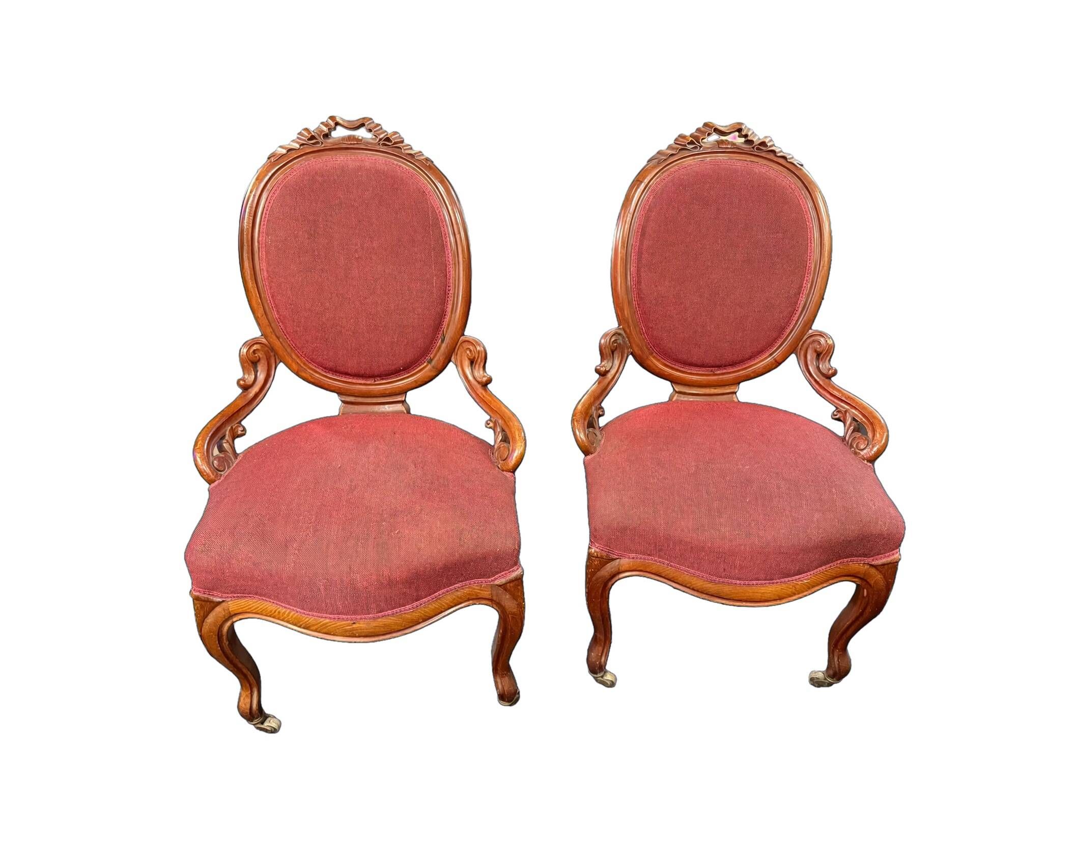 Pair of oval medallion back armchairs in Napoléon III style