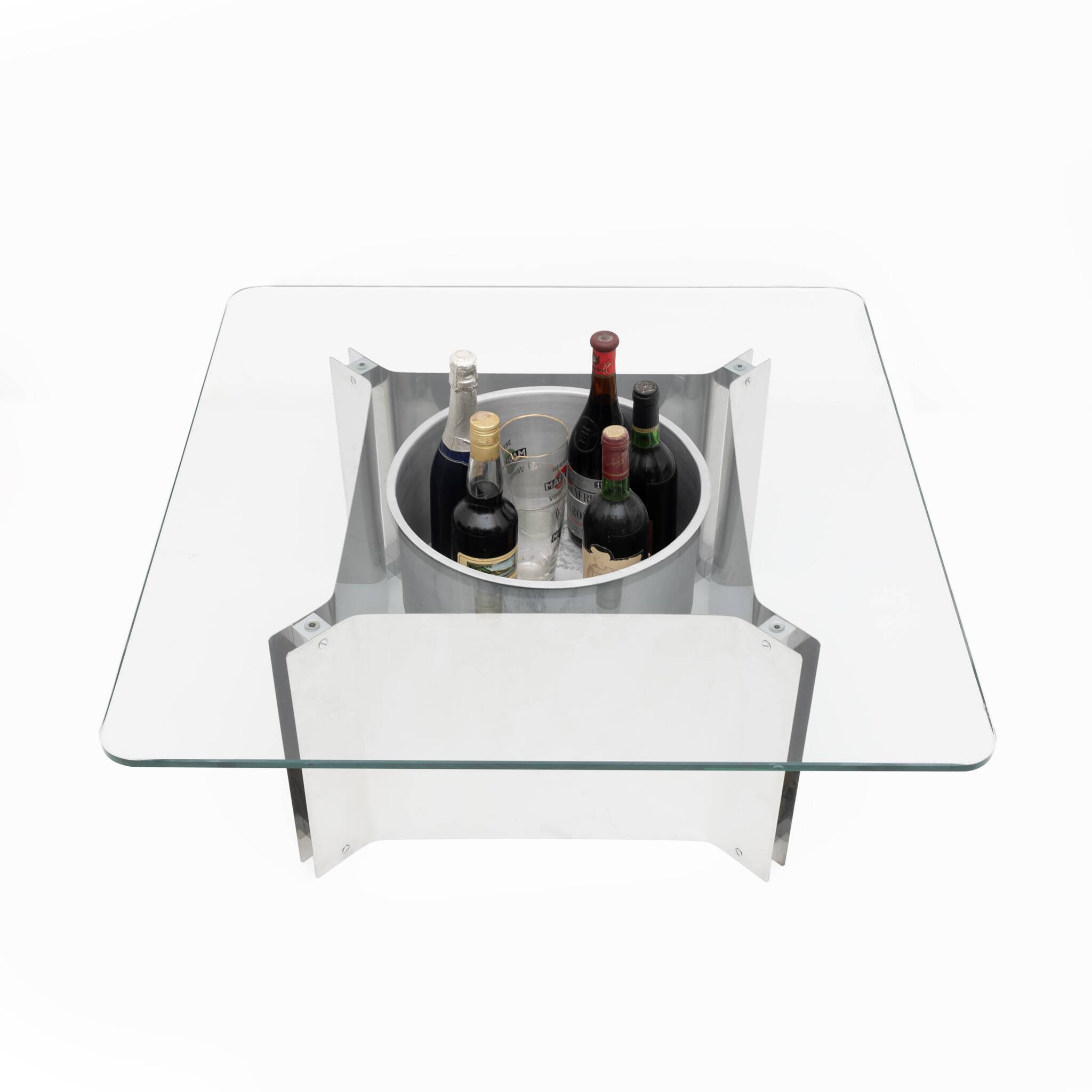Michel Boyer Style Mid-century Modern French Steel and Glass Coffee Table