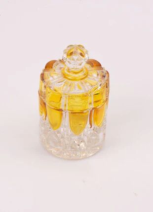 Small amber and transparent crystal pot with lid from the Val Saint-Lambert Luxval Art Deco collection.