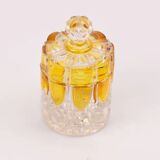 Small amber and transparent crystal pot with lid from the Val Saint-Lambert Luxval Art Deco collection.