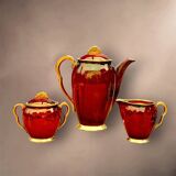 Vintage Carlton Ware coffee service “Rouge Royale” – 4 cups, coffee pot, sugar bowl, and milk jug – England 1940s-50s