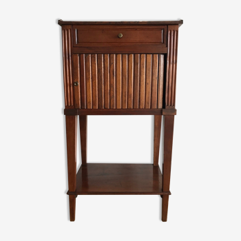 Louis XVI-style natural wood nightstand with sliding side curtain and drawer