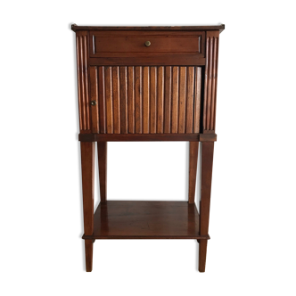 Louis XVI-style natural wood nightstand with sliding side curtain and drawer