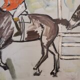 Acrílico sobre lienzo “Carrera de caballos”, León Lafourcade, ff. s. XIX