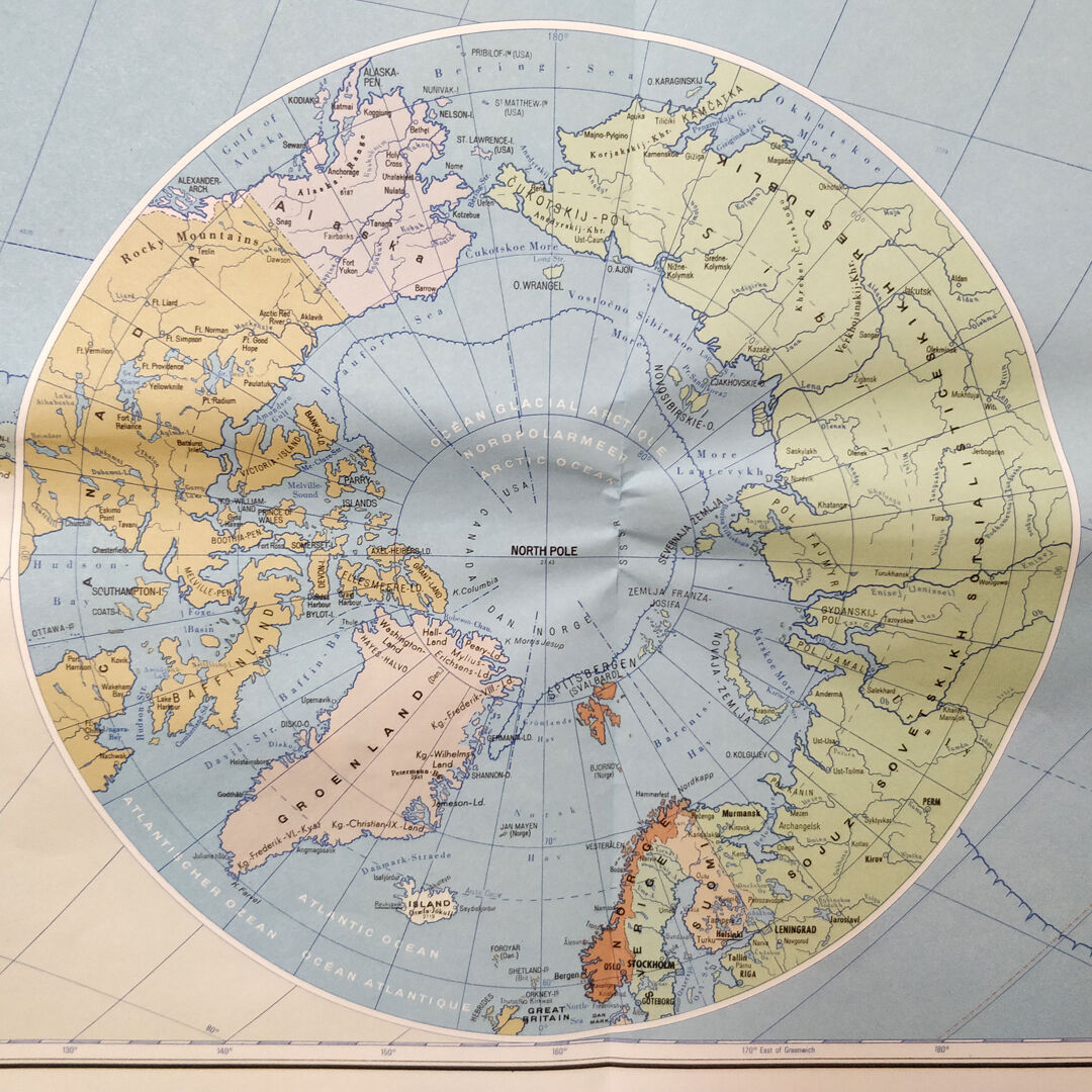 Map planisphere the world 124x82cm 60s