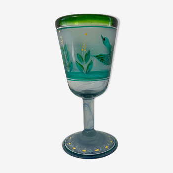 Verre cristal à décors d'oiseaux givré émaux peinture anonyme