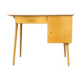 Bureau bois et formica pieds compas vintage, années 70
