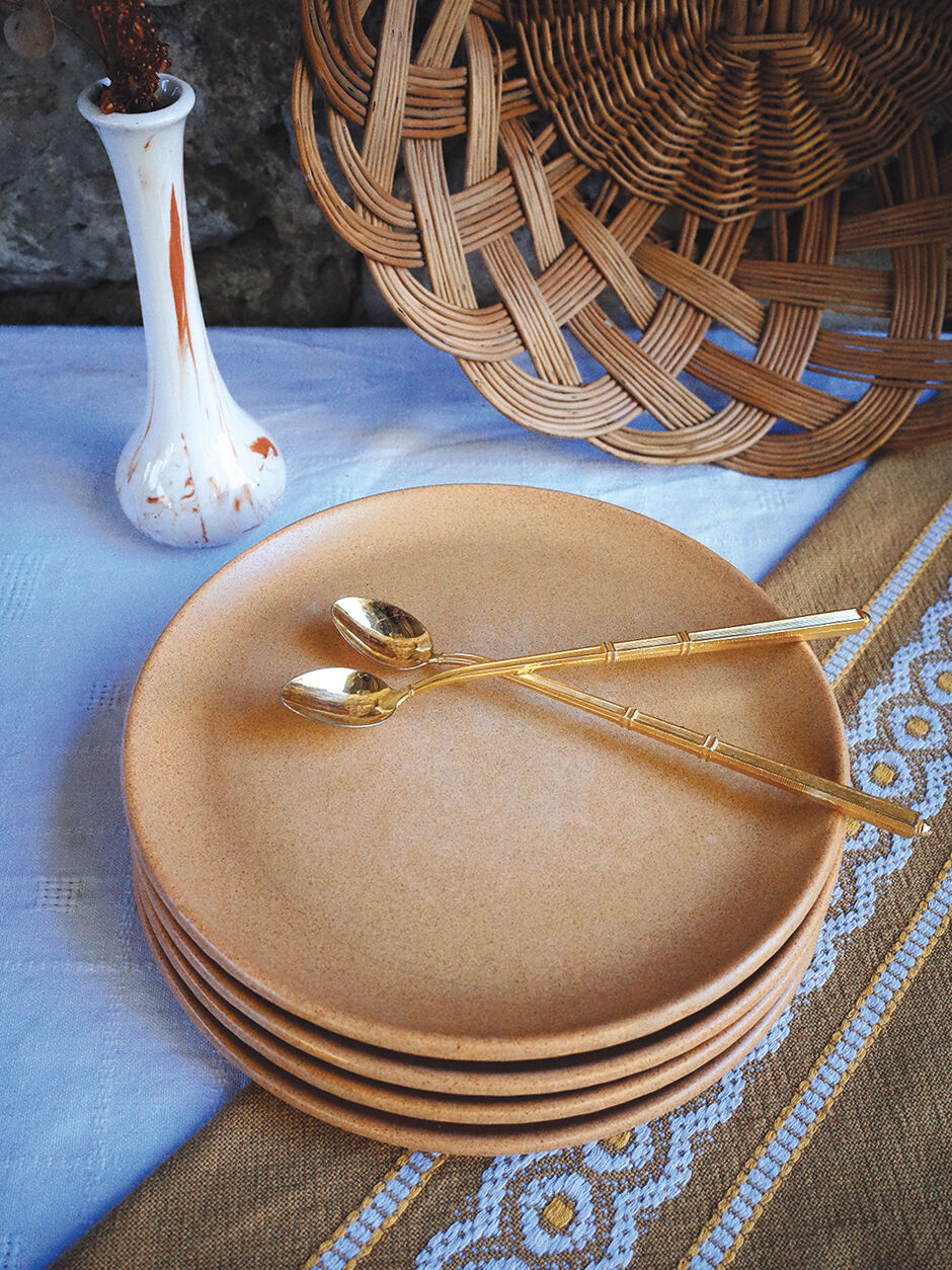 Set of 4 plates in sandstone Sarreguemines pink beige