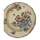 Grand Plat Creux Faïence Gien XIX Modèle COQ ET PIVOINE export Rare