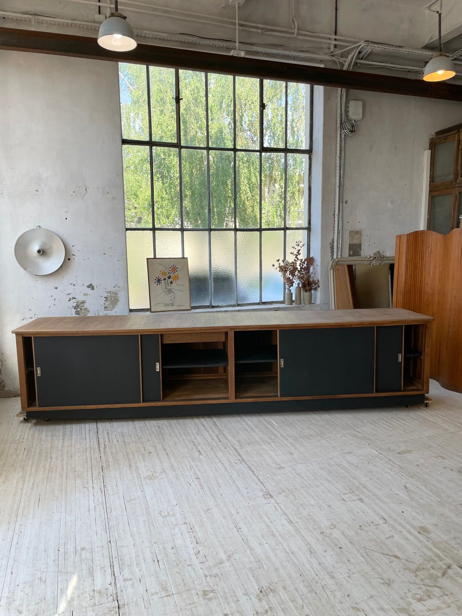 Two-sided counter sliding doors oak XXL 4m enfilade