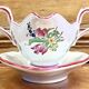 Old sauceboat earthenware Lunéville model lantern pink tulip