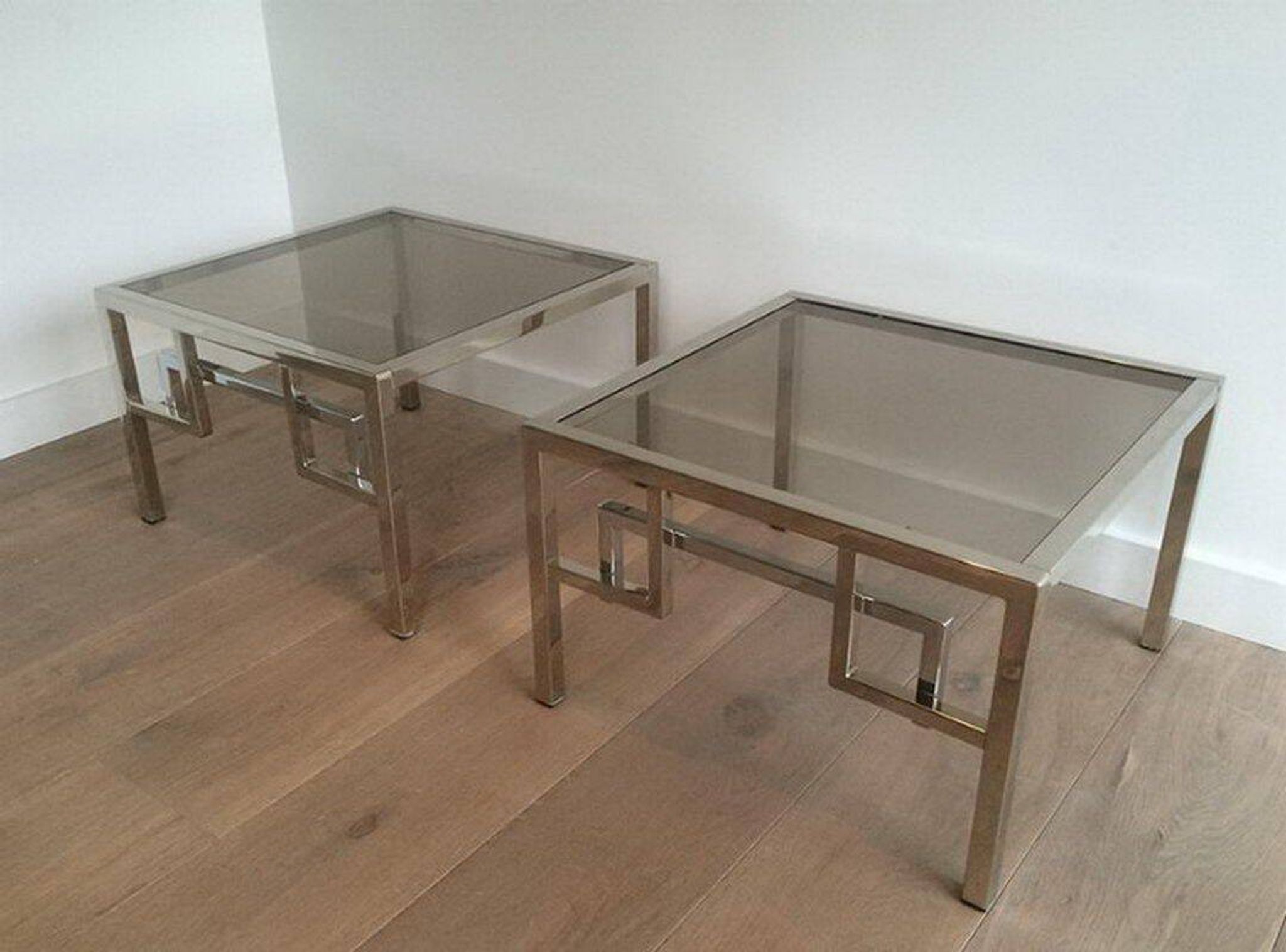 Pair of chrome designer side tables