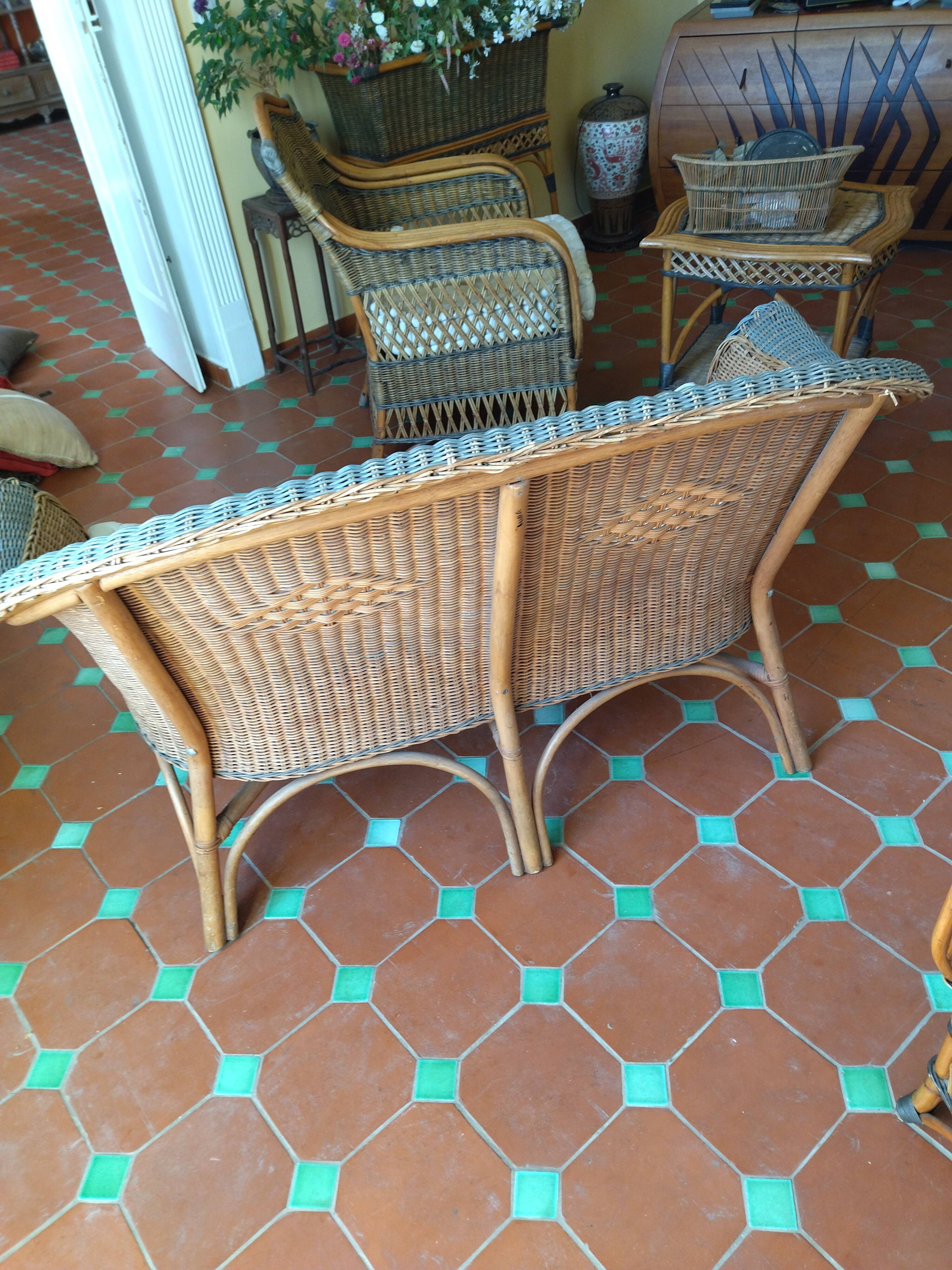 Sofa bench. Vintage rattan