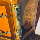 Exquisite Louis XV Style Bombé Commode with Musical Marquetry & Marble