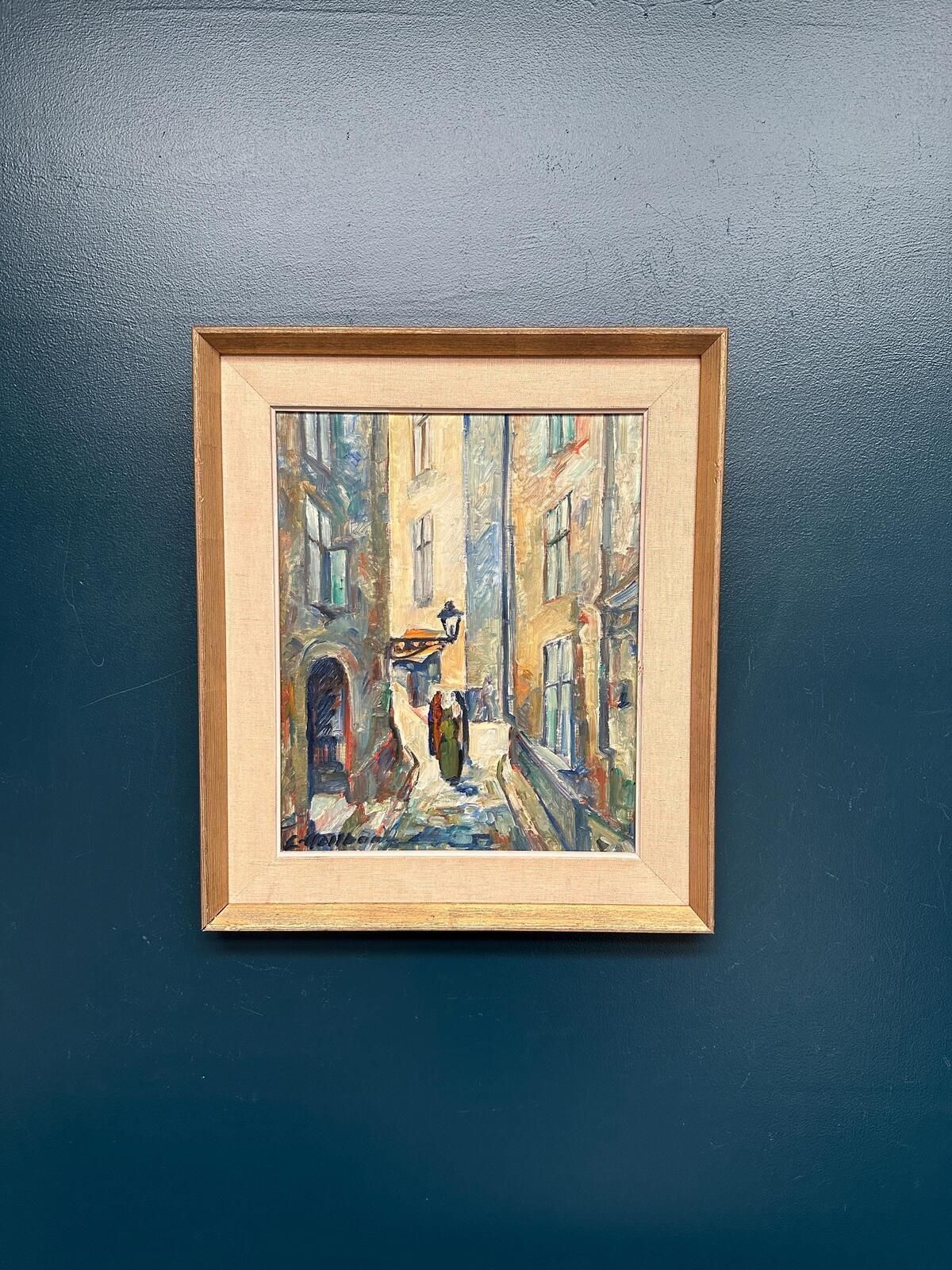 Original Swedish Oil on Panel – “Gamla Stan” (Old Town) by Emil Hellbom