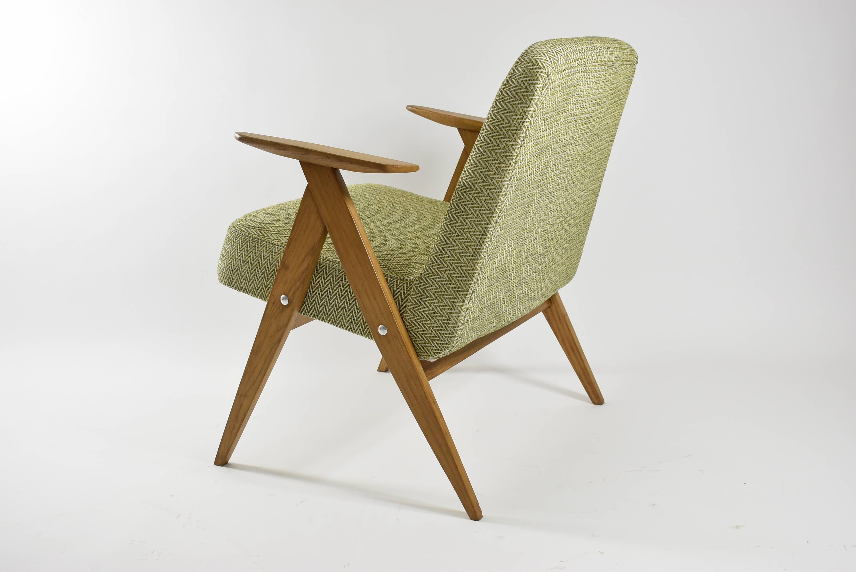 Vintage original armchair , 1960s, restored, upholstered, herringbone fabric