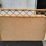 Vintage rattan wall showcase shelf, 2 sliding windows.