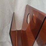Translucent mahogany plexiglass magazine rack from the 70s