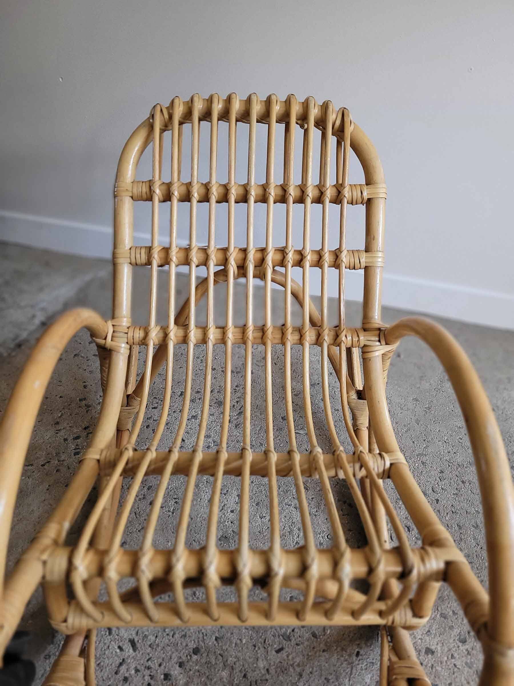 Vintage rattan rocking chair for children