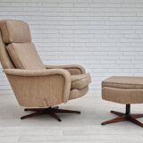 Fauteuil pivotant et son repose-pieds, laine