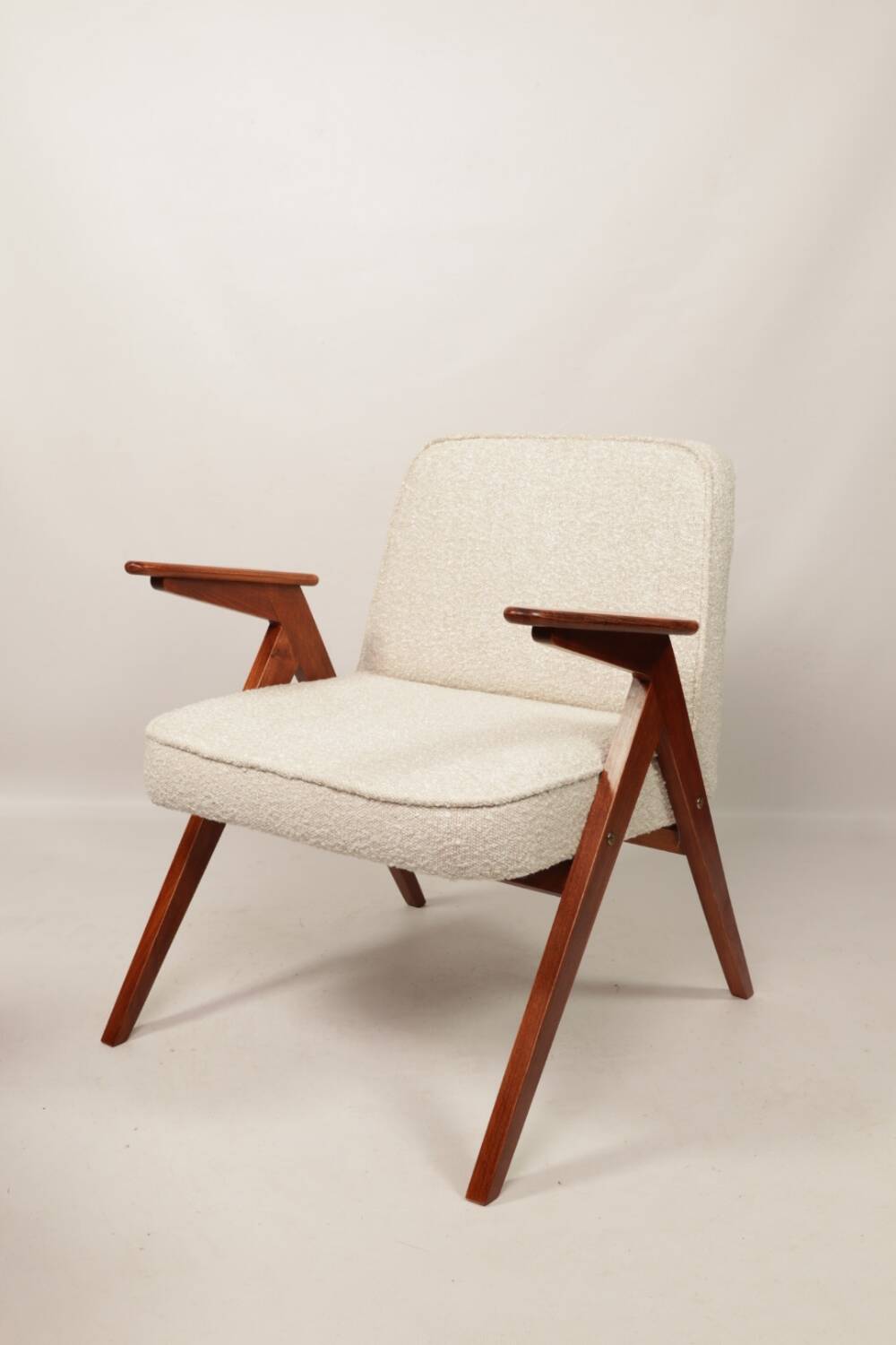 Scandinavian armchair in wood and ecru fabric by Józef Chierowski