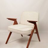 Scandinavian armchair in wood and ecru fabric by Józef Chierowski