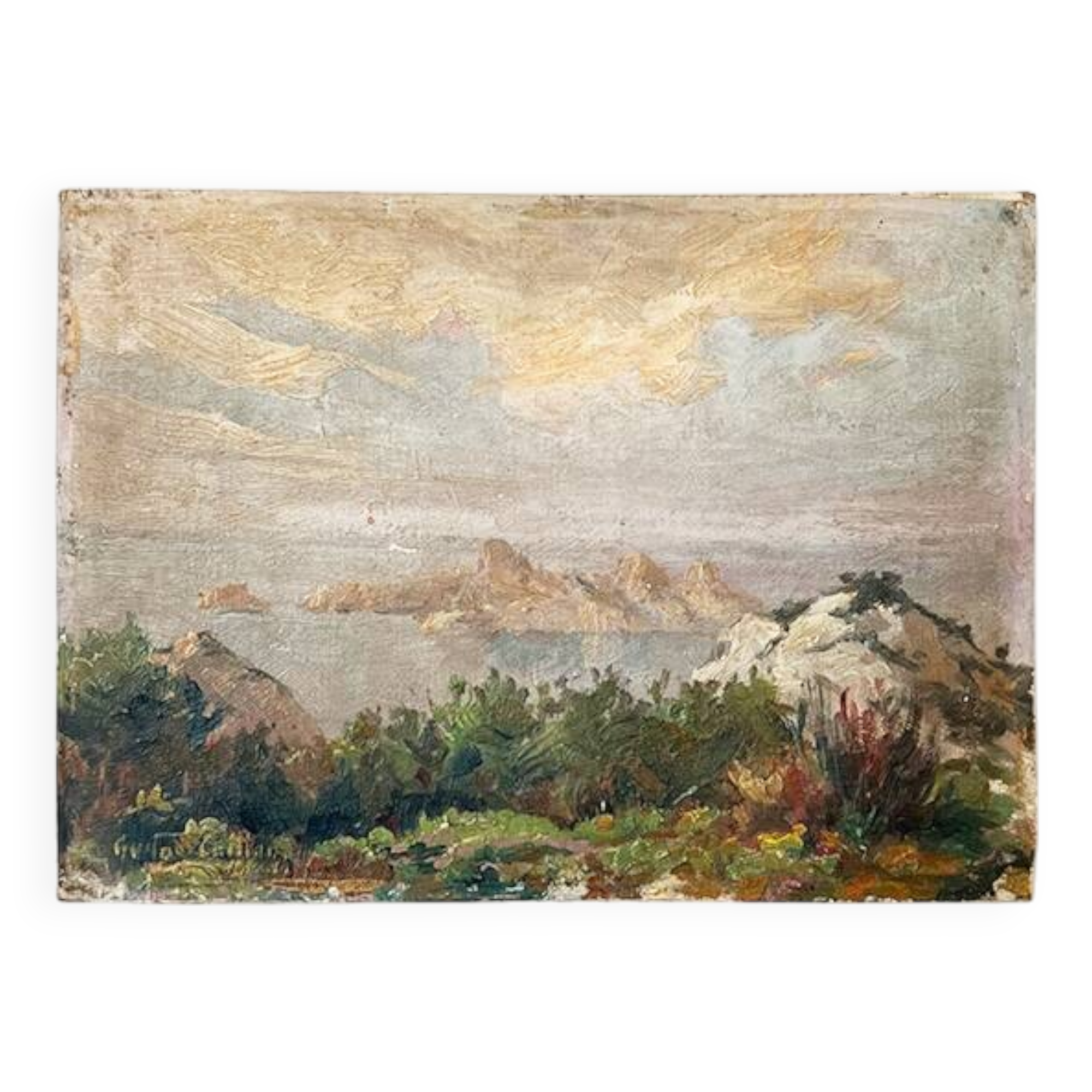 Painting “Seaside View”, oil on canvas glued on hardboard.