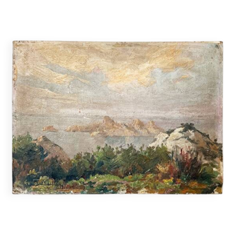 Painting “Seaside View”, oil on canvas glued on hardboard.