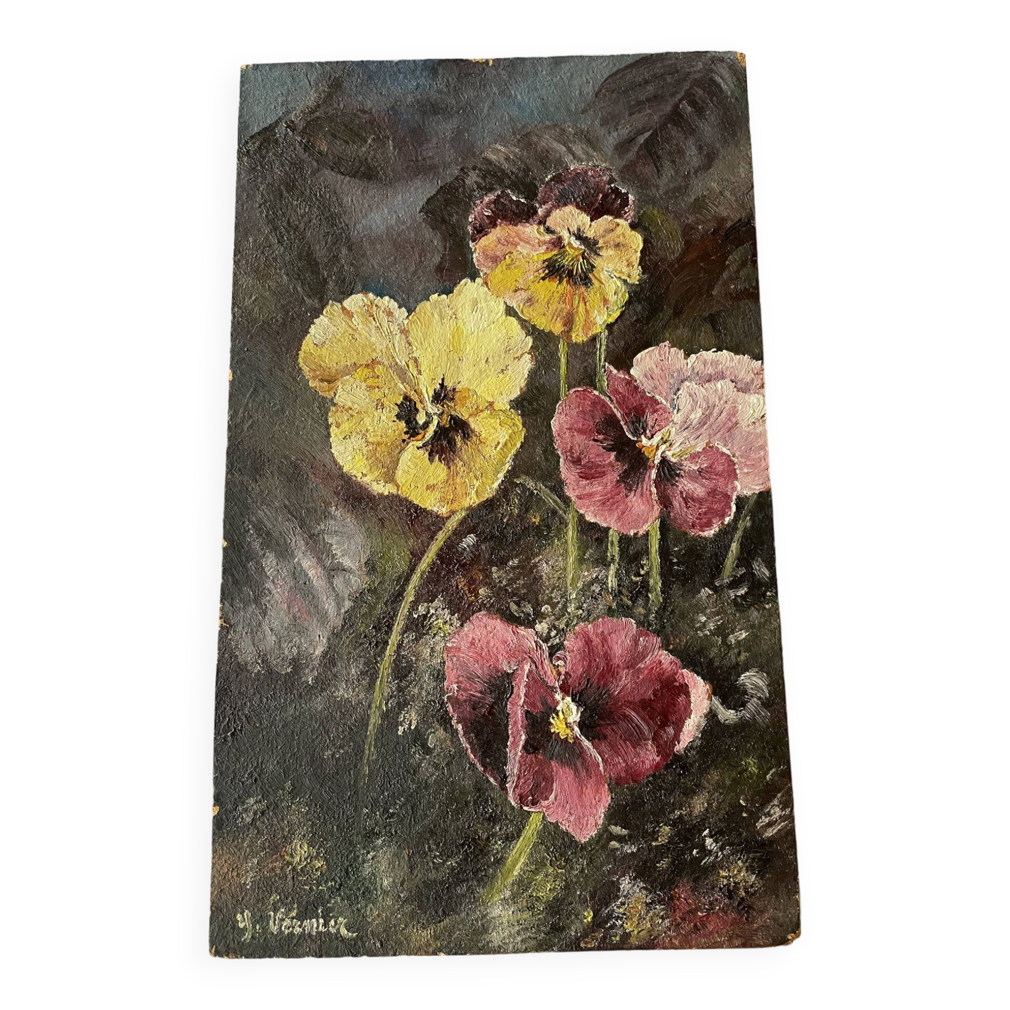 Oil on wood wild pansies 29x17