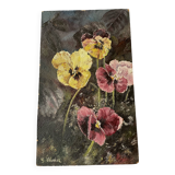 Oil on wood wild pansies 29x17