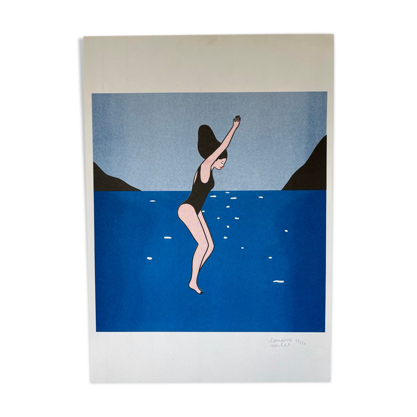 Risography illustration "Jump to the sea"