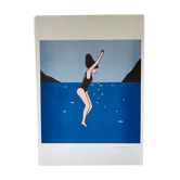 Risography illustration "Jump to the sea"