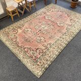 Turkish Blush Oushak Rug 6x9 Muted Vintage Rug -Beige Area Carpet  MOON.131