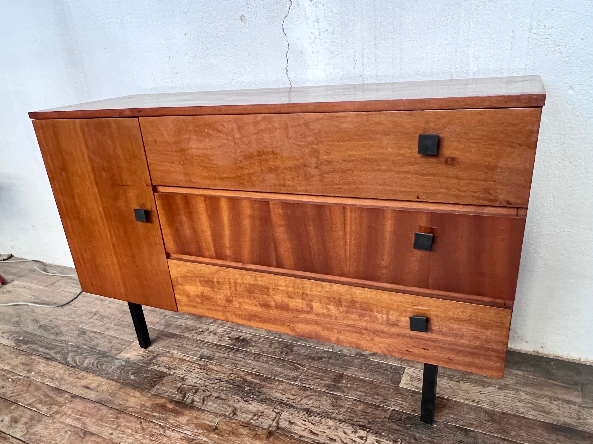 TV/ hifi cabinet in a row vintage modernist French 1960 LEGRAND DESIGN