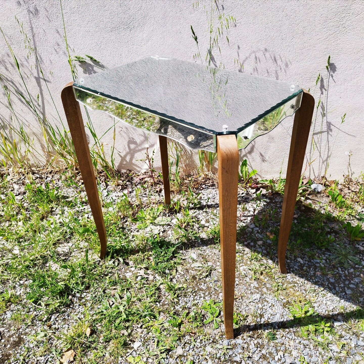 Table console art déco miroir pieds galbés vintage