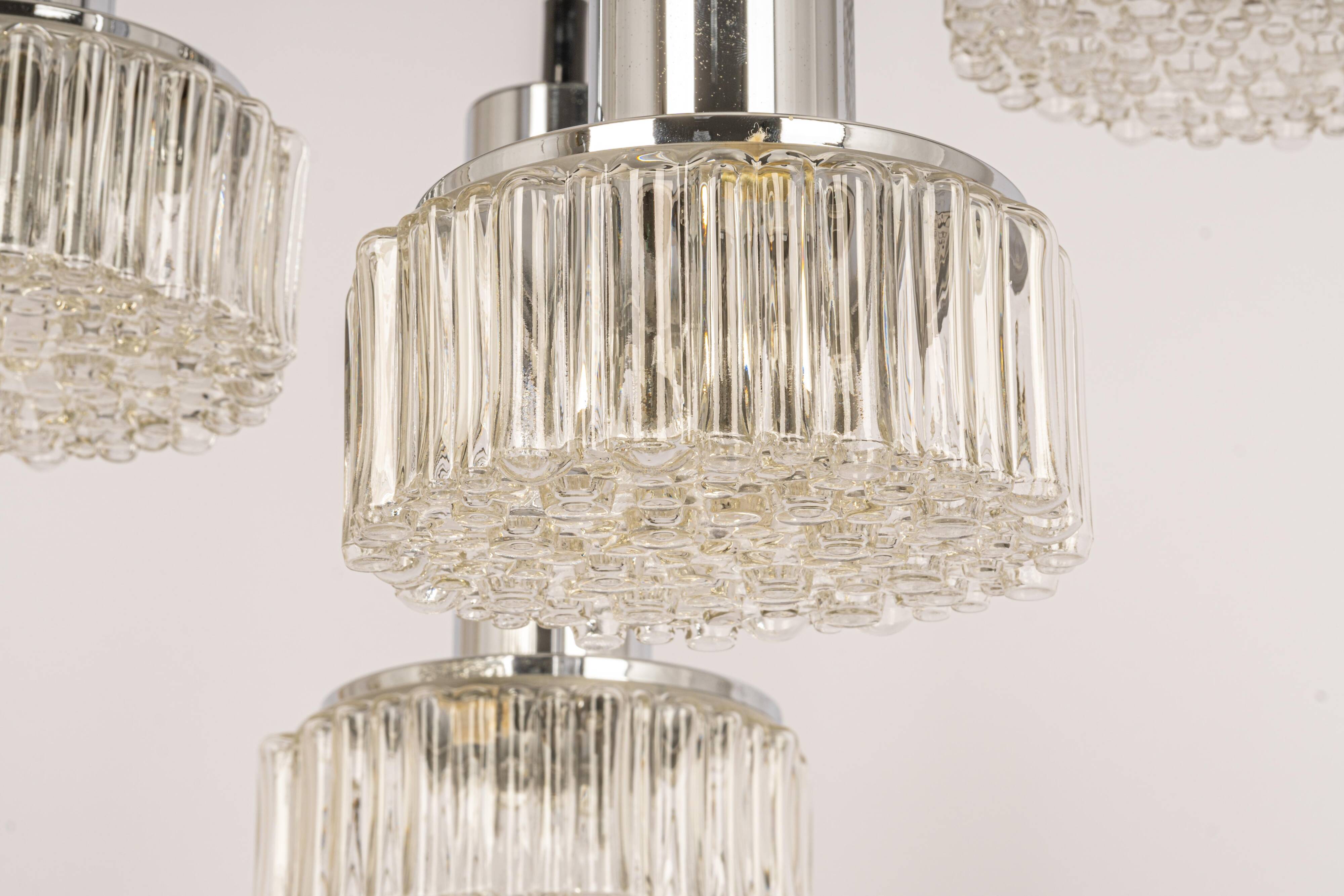 Large glass cascade chandelier designed for Staff Leuchten, Germany, 1970s.