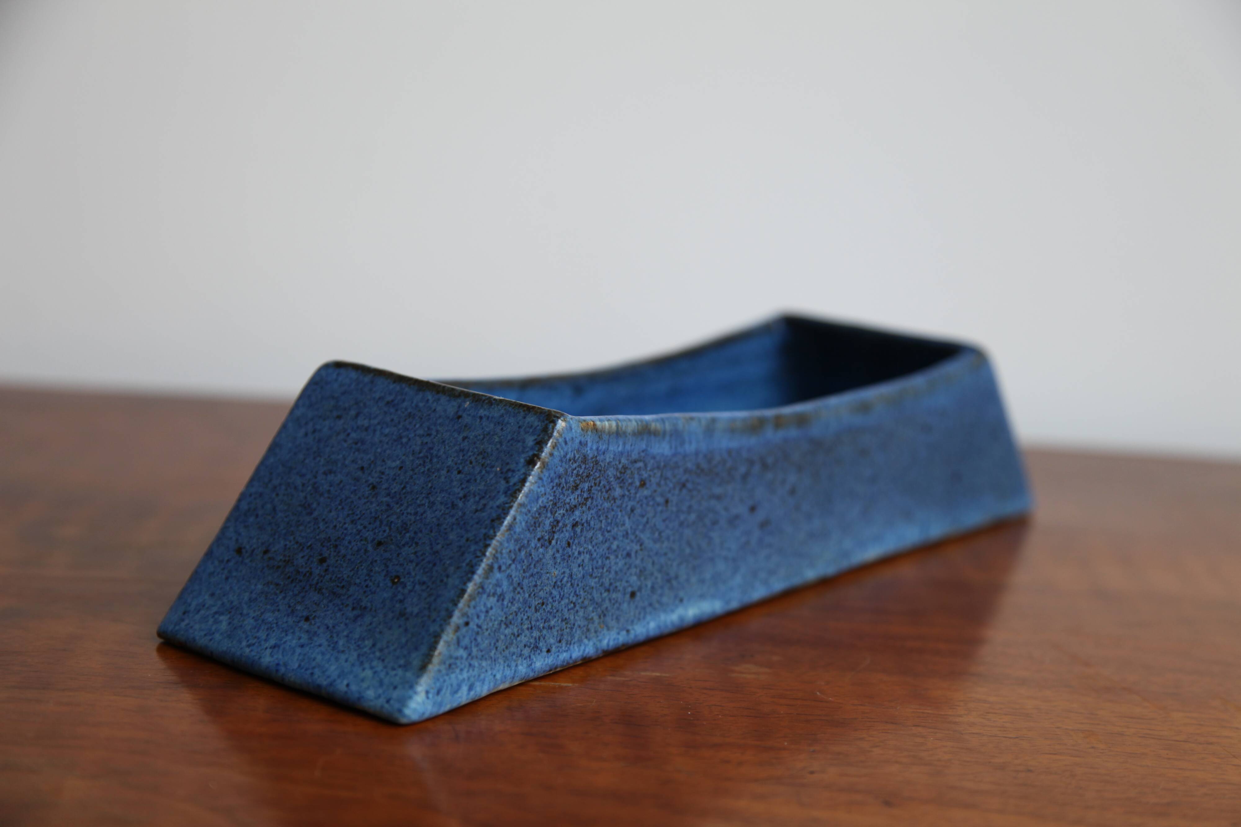 Large vintage ceramic bowl j. legros - modernist design blue spotted