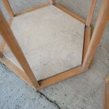 Série de 3 tables basses vintage en travertin et bois par les éditions Roche Bobois