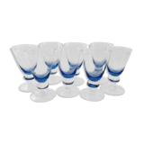 8 vintage blue bubble blown glass walking glasses