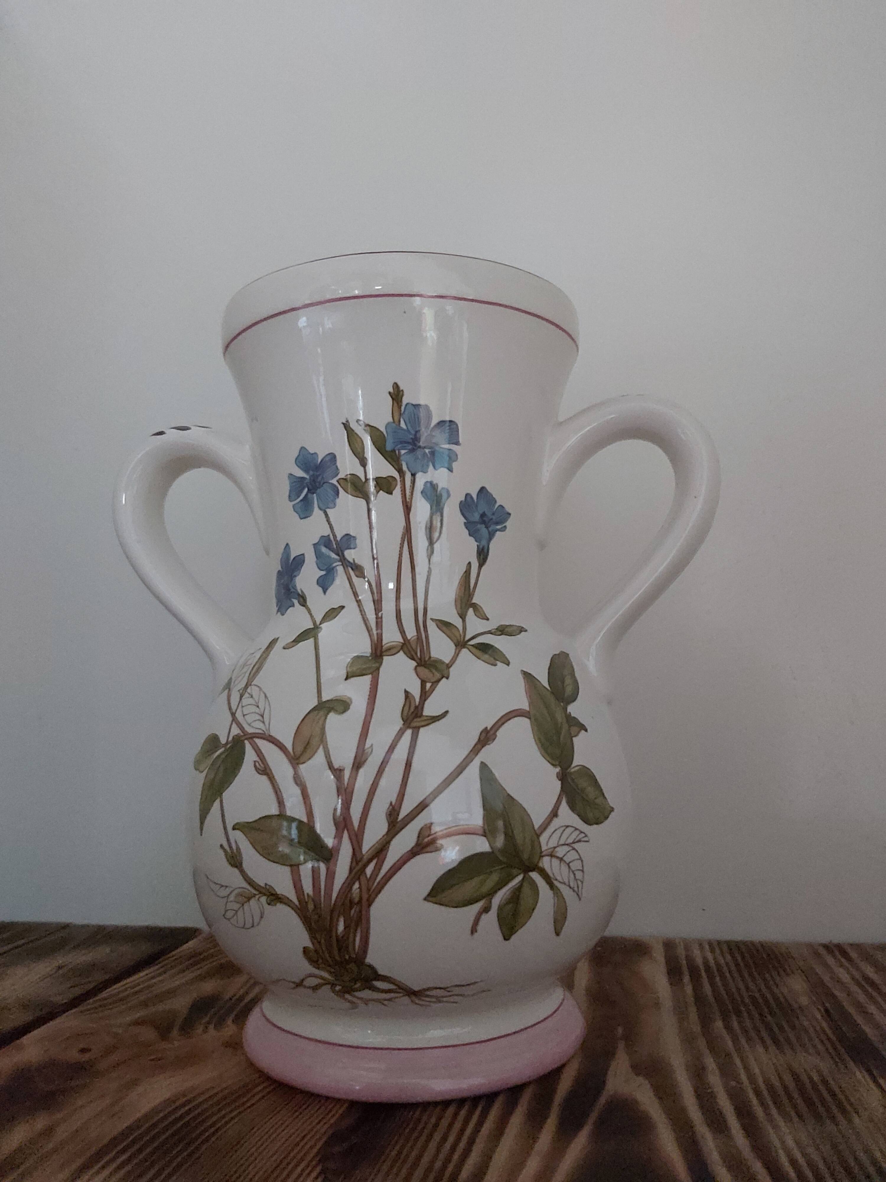 Vase 2 anses KG Luneville motif fleurs bleues