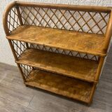 Vintage wicker rattan bookcase shelf