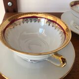 Vintage coffee cups made of fine Limoges porcelain - Raspberry and golden décor