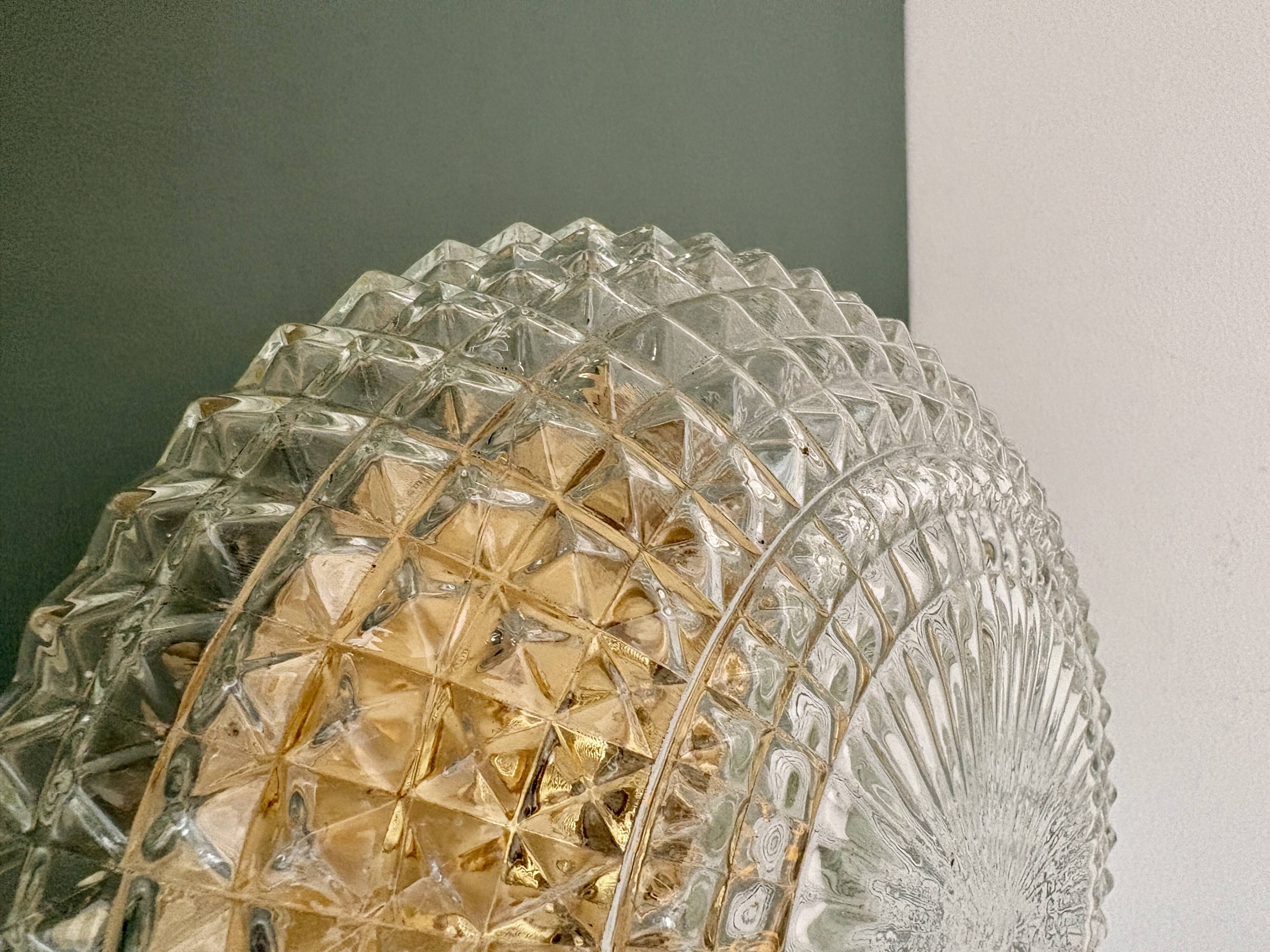 Vintage globe wall or ceiling light in molded diamond-point glass