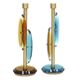 Pair of contemporary Murano glass lamps with a brass structure, made in Italy.