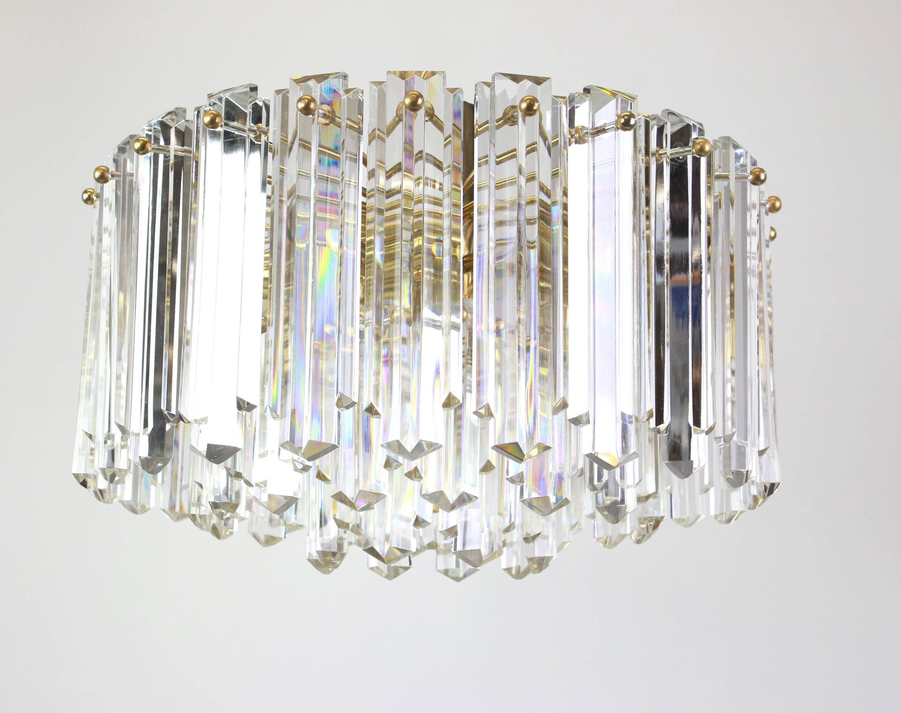 Elegant brass light fixture, crystal glass Floria, Kalmar, Austria, 1970.