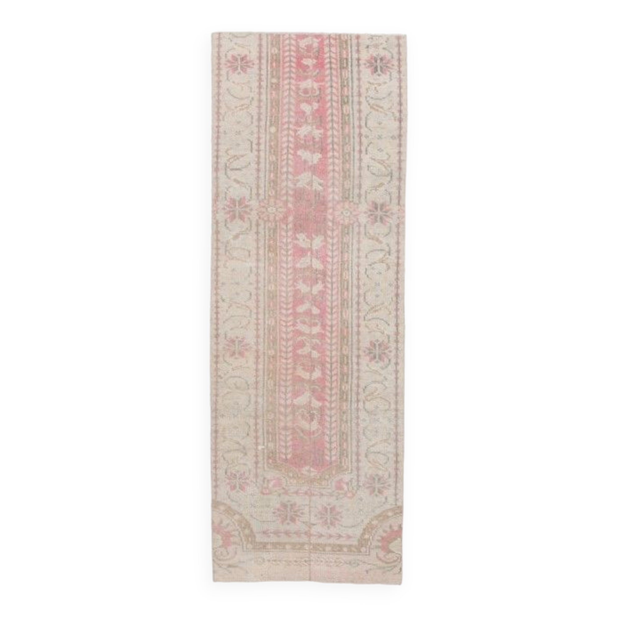 2x7 shades of red & beige vintage runner rug, 77x222cm