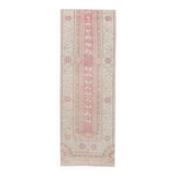 2x7 shades of red & beige vintage runner rug, 77x222cm