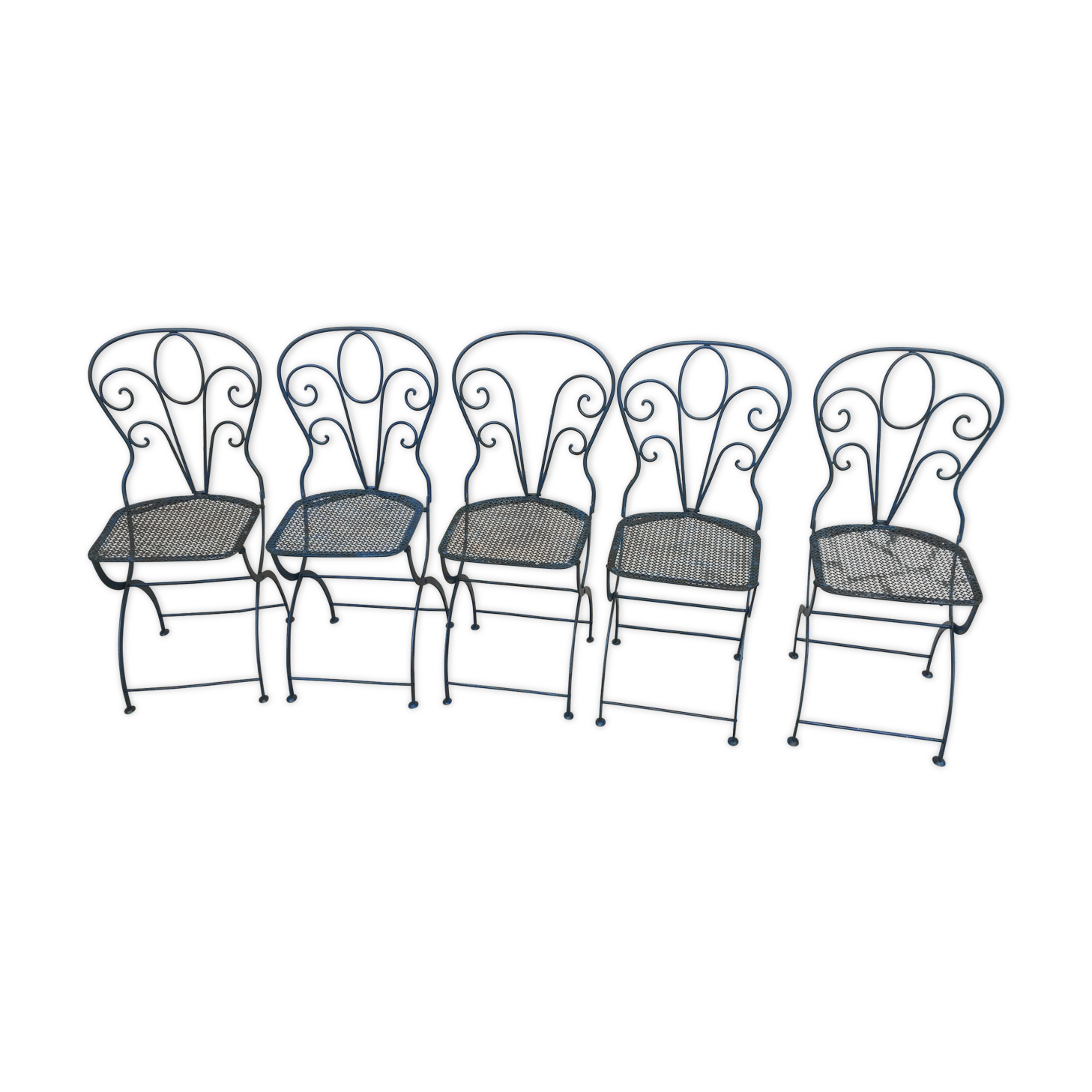 5 foldable garden chairs in wrought iron Epoch 1900